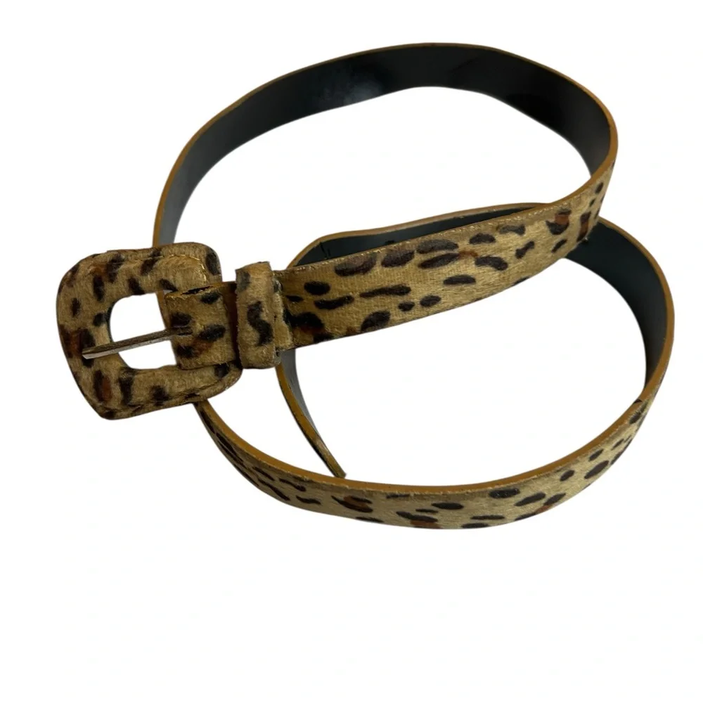 Vintage Leopard Faux Pony Hair Skinny Belt Millennial Diva 2000s Clubwear 41.5”
